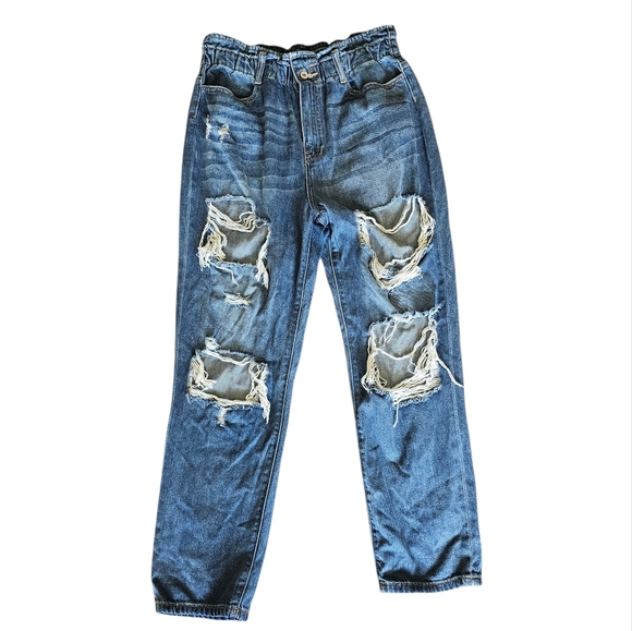 KanCan Distressed Blue Denim Jeans with Elastic Waist Size 11/29 - Picture 1 of 7